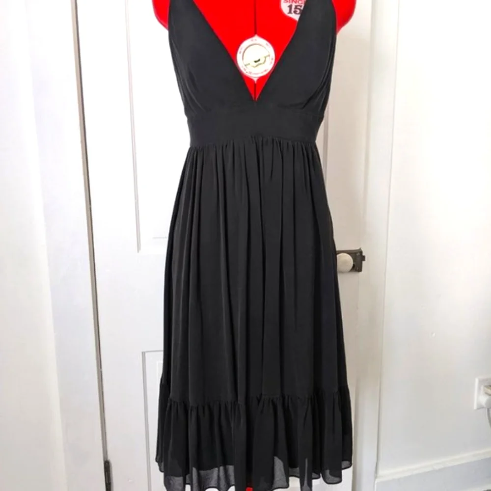 J. Crew Black Silk Deep V Dress with Ruffle - Picture 6 of 14